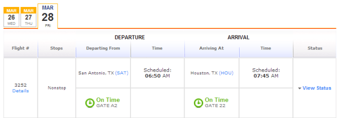 Clicking view status shows you the gate number and flight status.