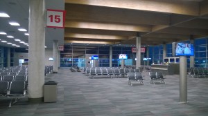 The end of the left wing of Dallas Love Field with gates 15 - 20.