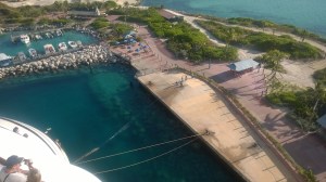 Looking down at Castaway Cay port side from Deck 11 Aft